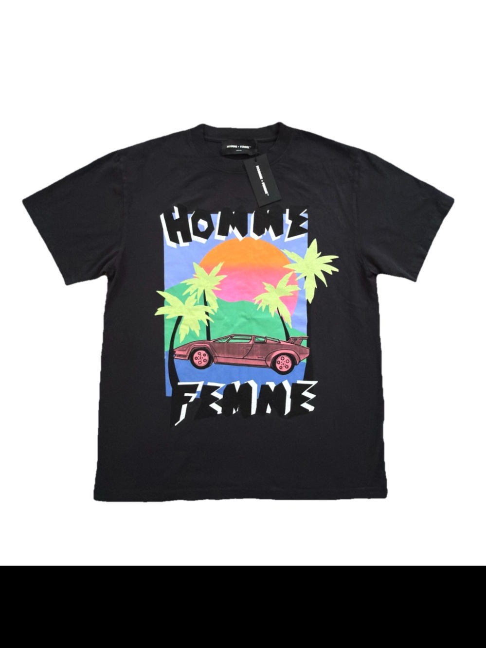 NWT Homme + Femme Paper Cut Tee Charcoal Miami Car Graphic Mens Medium